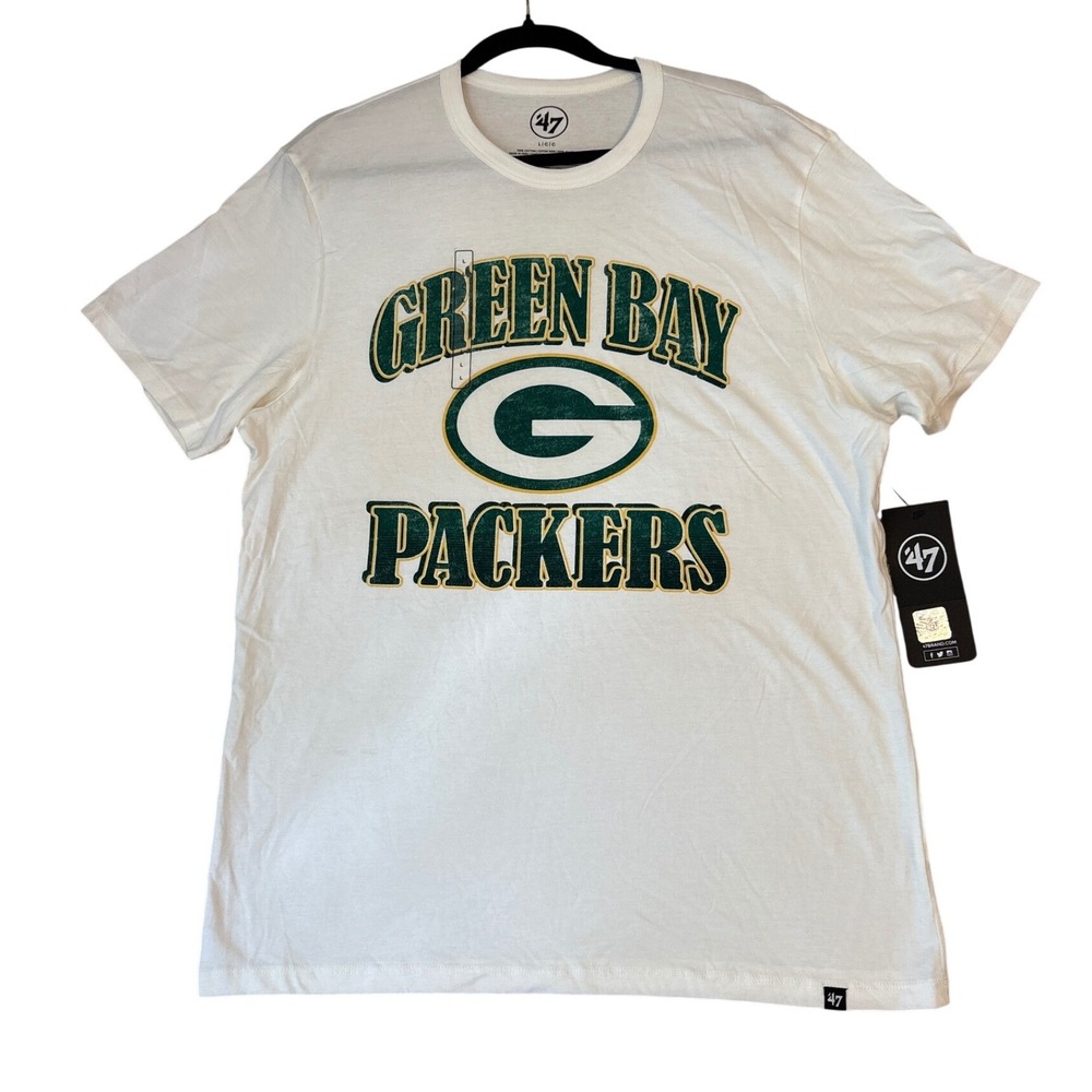 47 Brand Green Bay Packers T-Shirt Women White Vintage Graphic Sporty SIZE Large